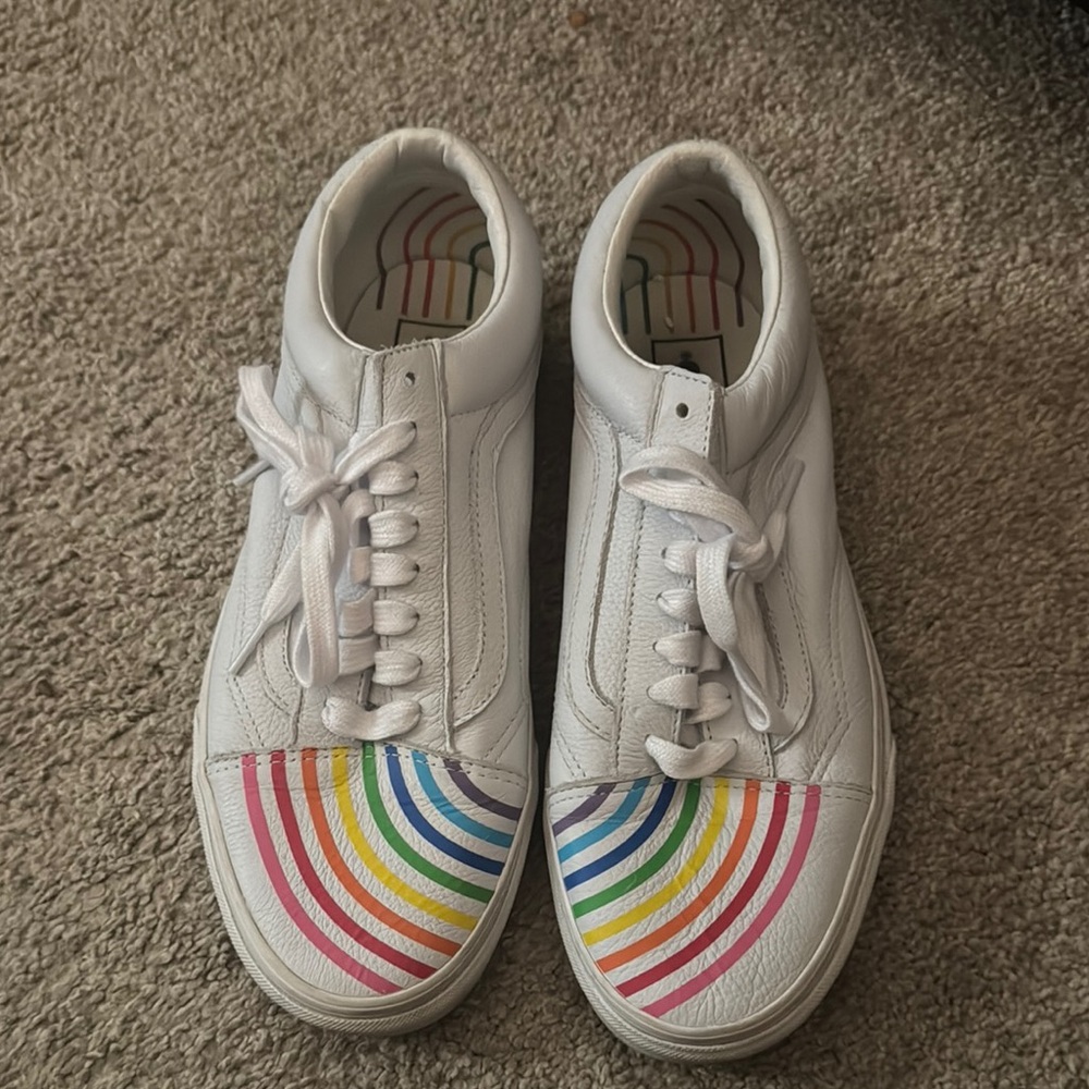 White Vans Sneakers with Rainbow Design